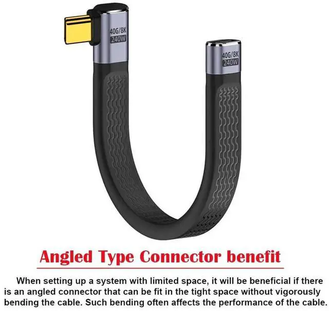 Alt view image 6 of 7 - AJMRTC RightAngled USB4 Male to Female Slim Flat Extension Cable 13cm,40Gbps Data Transfer,240W PD PassThrough Charging,8K@60Hz Video Output,Compatible with Thunderbolt 3/4
