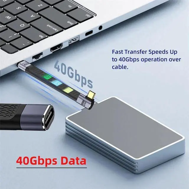 Alt view image 3 of 7 - AJMRTC RightAngled USB4 Male to Female Slim Flat Extension Cable 13cm,40Gbps Data Transfer,240W PD PassThrough Charging,8K@60Hz Video Output,Compatible with Thunderbolt 3/4