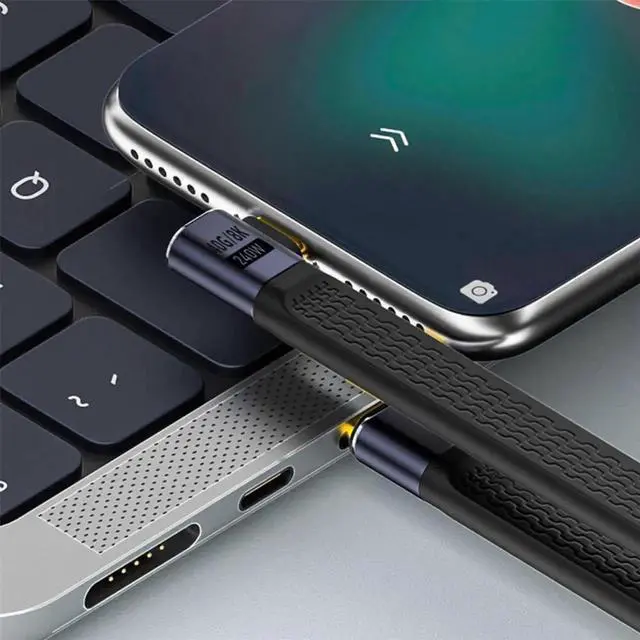 Alt view image 7 of 7 - AJMRTC RightAngled USB4 Male to Female Slim Flat Extension Cable 13cm,40Gbps Data Transfer,240W PD PassThrough Charging,8K@60Hz Video Output,Compatible with Thunderbolt 3/4