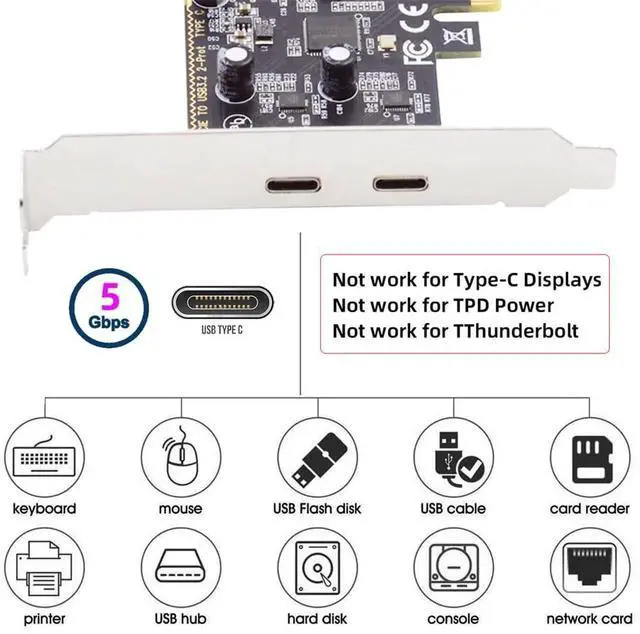 Alt view image 4 of 7 - AJMRTC PCIE 1X to Dual USBC Female Expansion Card,ASM1042 Chipset,5Gbps USB3.1 Gen1 Speed,PCIExpress Adapter with LowProfile Bracket for Desktop PC Windows Linux