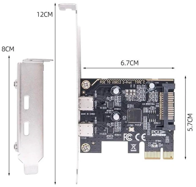 Alt view image 3 of 7 - AJMRTC PCIE 1X to Dual USBC Female Expansion Card,ASM1042 Chipset,5Gbps USB3.1 Gen1 Speed,PCIExpress Adapter with LowProfile Bracket for Desktop PC Windows Linux