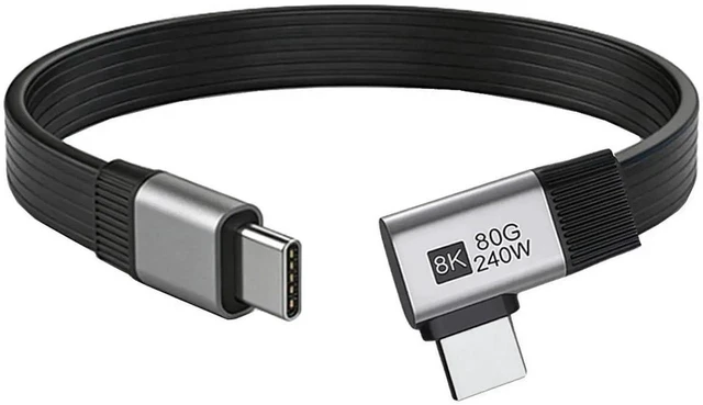 Main image of AJMRTC USB5.0 Flat Slim FPC Male to Male 90Degree RightAngle Extension Cable 20cm,80Gbps,240W PD,16K 8K@60Hz 5K Video,LowProfile Compatible with USB4.0 Thunderbolt 3/4/5