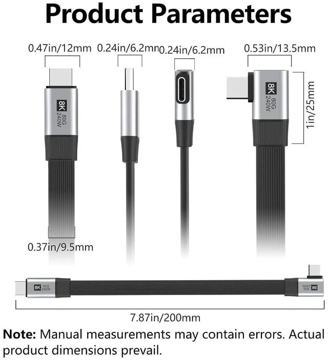 Alt view image 7 of 7 - AJMRTC USB5.0 Flat Slim FPC Male to Male 90Degree RightAngle Extension Cable 20cm,80Gbps,240W PD,16K 8K@60Hz 5K Video,LowProfile Compatible with USB4.0 Thunderbolt 3/4/5