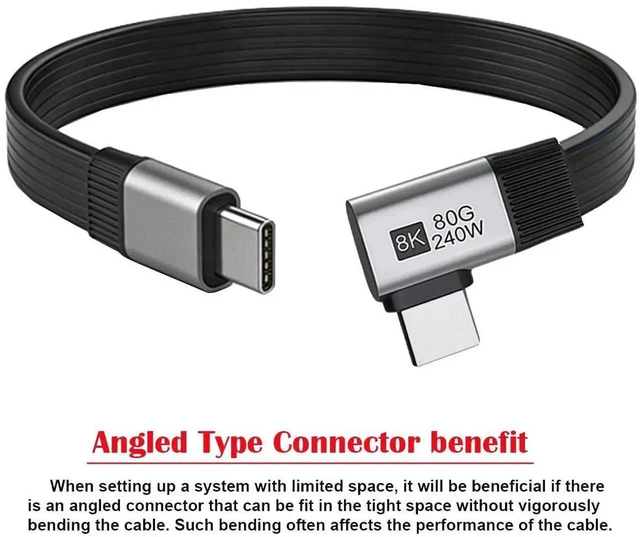 Alt view image 2 of 7 - AJMRTC USB5.0 Flat Slim FPC Male to Male 90Degree RightAngle Extension Cable 20cm,80Gbps,240W PD,16K 8K@60Hz 5K Video,LowProfile Compatible with USB4.0 Thunderbolt 3/4/5