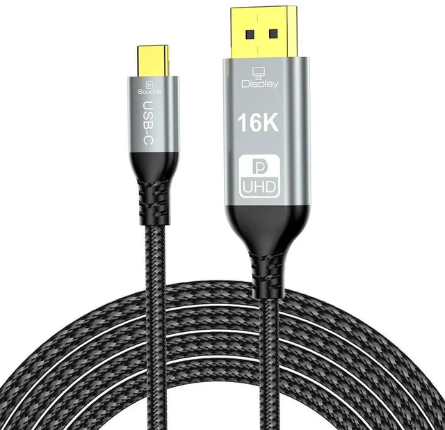 Alt view image 2 of 4 - AJMRTC USBC to DP 2.1 Cable 2M,16K@60Hz DisplayPort Adapter Cord,80Gbps Bandwidth,HDR10 12Bit Color,Compatible with Thunderbolt 4/3 for Laptop,PC,Gaming Monitor