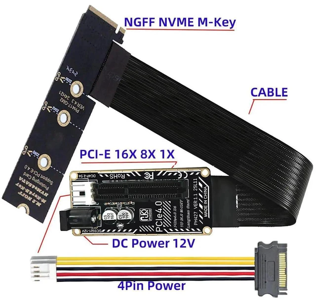 Alt view image 2 of 7 - AJMRTC M.2 NGFF NVMe MKey 90 Degree RightAngled to PCIE X1/X4/X8/X16 Extension Cable,PCIExpress Graphics Card Adapter for M.2 2260 2280 NVMe SSD,PC Chassis DIY Modification