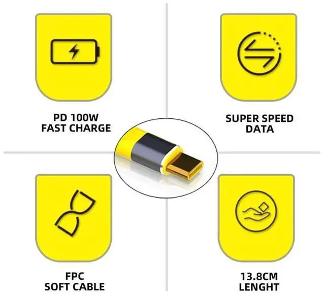Alt view image 3 of 7 - AJMRTC Yellow Slim Flat USB4.0 Male to Female Extension Cable,40Gbps Data Transfer,100W PD PassThrough Charging,8K@60Hz Video Output,USBC Extender Compatible with Thunderbolt 3/4