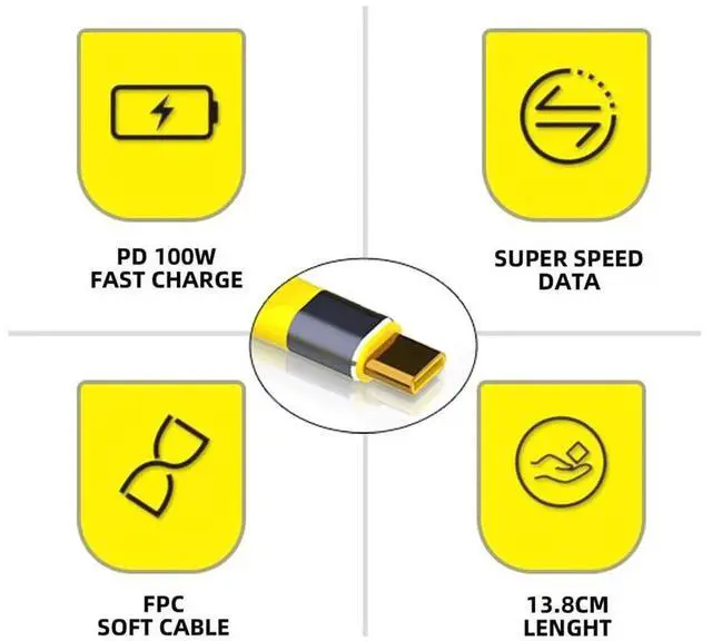 Alt view image 2 of 7 - AJMRTC Yellow Slim Flat USB4 Male to Female Extension Cable,40Gbps Data Transfer,100W PD PassThrough Charging,8K@60Hz Video Output,USBC Extender Compatible with Thunderbolt 3/4