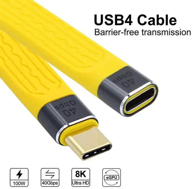 Alt view image 3 of 7 - AJMRTC Yellow Slim Flat USB4 Male to Female Extension Cable,40Gbps Data Transfer,100W PD PassThrough Charging,8K@60Hz Video Output,USBC Extender Compatible with Thunderbolt 3/4