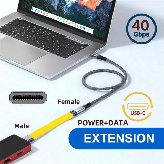 Alt view image 4 of 7 - AJMRTC Yellow Slim Flat USB4 Male to Female Extension Cable,40Gbps Data Transfer,100W PD PassThrough Charging,8K@60Hz Video Output,USBC Extender Compatible with Thunderbolt 3/4