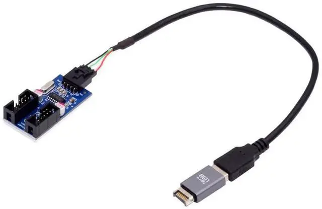 Main image of AJMRTC FrontPanel USB 3.1 TypeE Male to Motherboard 9Pin 10Pin USB2.0 Header Adapter,1to2 USBA Female HUB Port Multiplier for PC Case Internal Mainboard Wiring