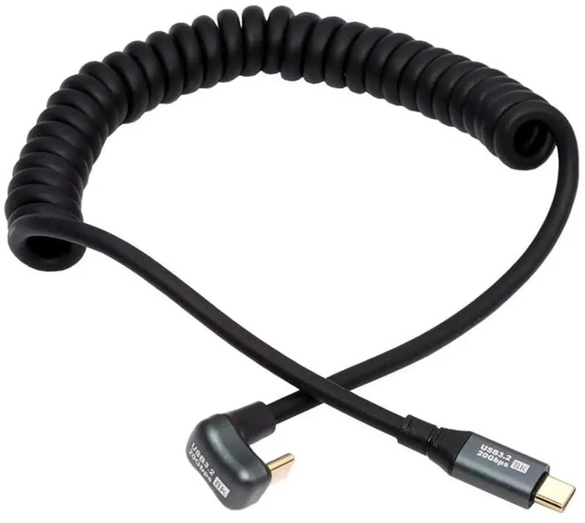 Main image of AJMRTC Stretch Coiled USBC to USBC Cable 180cm After Stretch,20Gbps USB4 Data,100W PD Charging,8K Video,Opposite BackAngled Connector for Laptop,Keyboard,Tablet