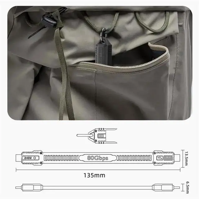 Alt view image 2 of 7 - AJMRTC Yellow USB5.0 Flat Slim FPC LanyardStrap Keychain Cable,80Gbps,240W PD Charging,16K@30Hz 8K@60Hz 5K Video,Portable Short USBC Cord Compatible with USB4.0 Thunderbolt 3/4/5
