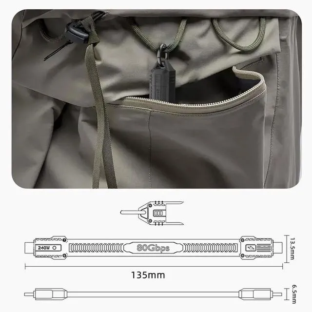 Alt view image 2 of 7 - AJMRTC Yellow USB5.0 Flat Slim FPC LanyardStrap Keychain Cable,240W PD Charging,80Gbps Data,16K@30Hz 8K@60Hz 5K Video,USBC Cord Compatible with USB4.0 Thunderbolt 3/4/5