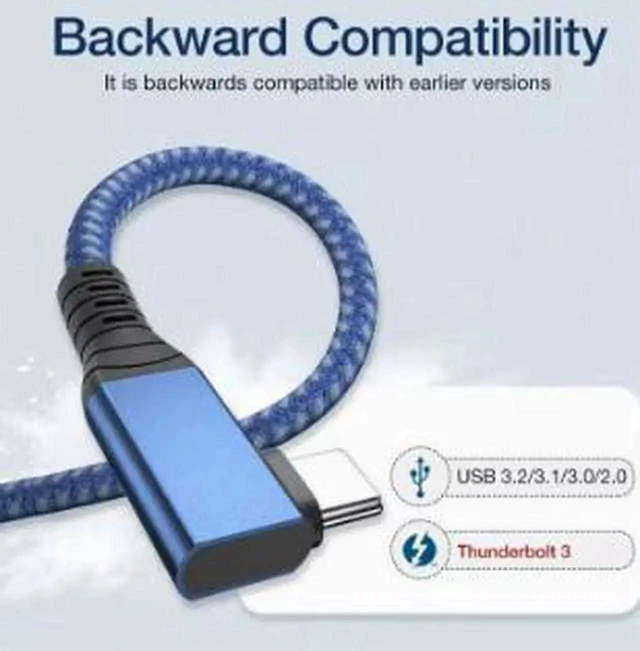 Alt view image 5 of 5 - AJMRTC 3.3FT(1M) LShaped Braided USB4 TypeC Cable,40Gbps HighSpeed Data Transfer,Right Angle USBC Cord Compatible with Thunderbolt 4 for Laptop,External SSD,Docking Station