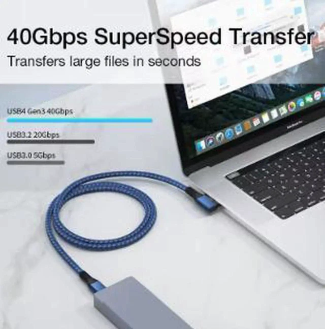 Alt view image 2 of 5 - AJMRTC 3.3FT(1M) LShaped Braided USB4 TypeC Cable,40Gbps HighSpeed Data Transfer,Right Angle USBC Cord Compatible with Thunderbolt 4 for Laptop,External SSD,Docking Station