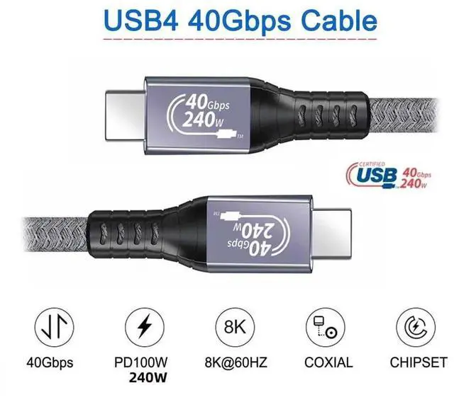 Alt view image 4 of 7 - AJMRTC USBIF Certified USB4 TypeC Cable,40Gbps Data Transfer,240W PD3.1 EPR Charging,Backward 100W Compatible,8K@60Hz 5K Video Output,USBC Cord for Laptop,SSD,Docking Station