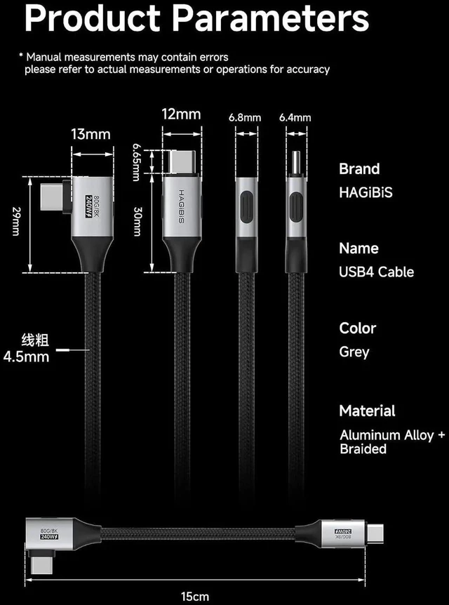 Alt view image 3 of 7 - AJMRTC 3.3FT Side90Degree Braided USB4 V2.0 USBC Cable,80Gbps Data,240W PD3.1 Fast Charging,8K@60Hz Video,Compatible with Thunderbolt 5/4,iPhone 17 16 15 Pro Max,iPad Pro,MacBook