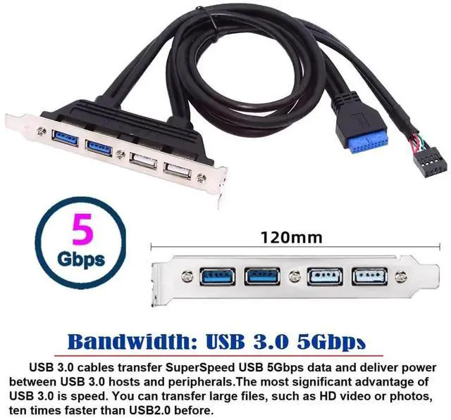 Alt view image 7 of 7 - AJMRTC 50cm PCIBracket Internal PanelMount Cable,4×Female USB2.0 & USB3.0 Ports,FrontBaffle Adapter to Motherboard 9Pin 19Pin 20Pin Header for Desktop PC Expansion