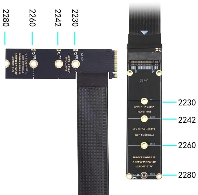 Alt view image 3 of 7 - AJMRTC 30cm 90Degree RightAngled NGFF MKey NVMe Male to Female Extension Cable,PCIE 4.0 M.2 SSD Riser Cord for Motherboard,Supports 2230 2242 2260 2280 M.2 Drives