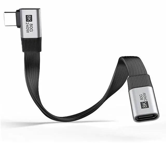 Main image of AJMRTC 20cm RightAngle 90Degree Flat Slim FPC USB5.0 Male to Female Extension Cable,80Gbps,240W PD,16K@30Hz 8K@60Hz 5K Video,Compatible with USB4.0 Thunderbolt 3/4/5