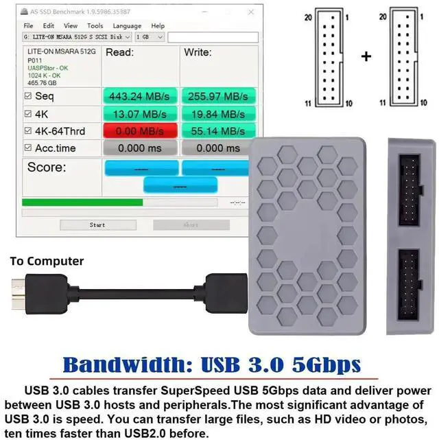 Alt view image 5 of 7 - AJMRTC 5Gbps Internal PCBA Splitter HUB Adapter,USB3.1 Front TypeE /1920Pin Header /MicroUSB3.0 Input to Dual USB3.0 1920Pin Female Ports for Desktop Motherboard