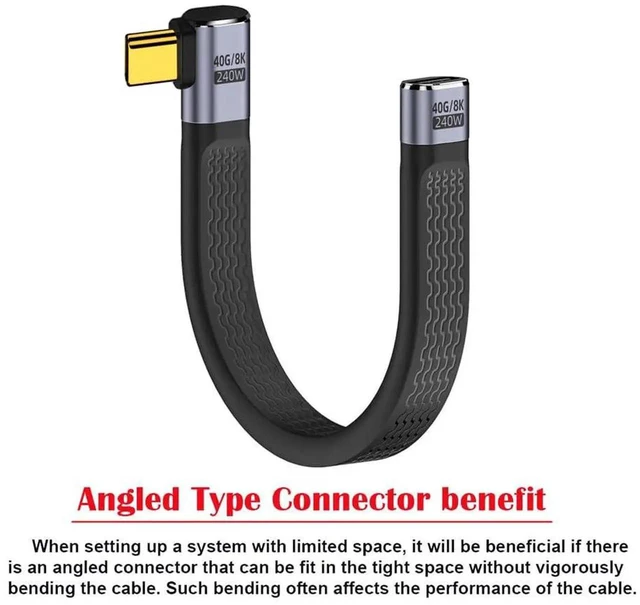 Alt view image 7 of 7 - AJMRTC 13cm RightAngled Slim Flat USB4 Male to Female Extension Cable,40Gbps Data Transfer,240W PD Charging,8K@60Hz Video Output for Laptop,Docking Station,NVMe SSD
