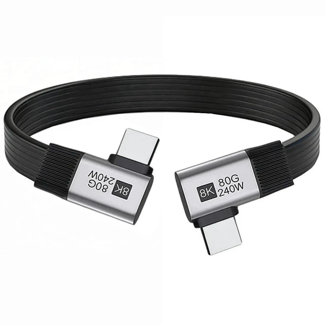 Main image of AJMRTC 20cm Dual RightAngled 90Degree Flat Slim FPC USB5.0 MaletoMale Cable,80Gbps,240W PD,16K@30Hz 8K@60Hz 5K Video,Compatible with USB4.0 Thunderbolt 3/4/5
