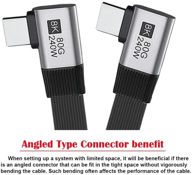 Alt view image 2 of 7 - AJMRTC 20cm Dual RightAngled 90Degree Flat Slim FPC USB5.0 MaletoMale Cable,80Gbps,240W PD,16K@30Hz 8K@60Hz 5K Video,Compatible with USB4.0 Thunderbolt 3/4/5