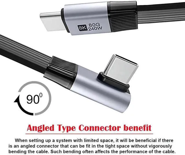 Alt view image 3 of 7 - AJMRTC 20cm LowProfile Angled 90Degree Flat Slim FPC USB5.0 MaletoMale Cable,80Gbps,240W PD,16K@30Hz 8K@60Hz 5K Video,Compatible with USB4.0 Thunderbolt 3/4/5