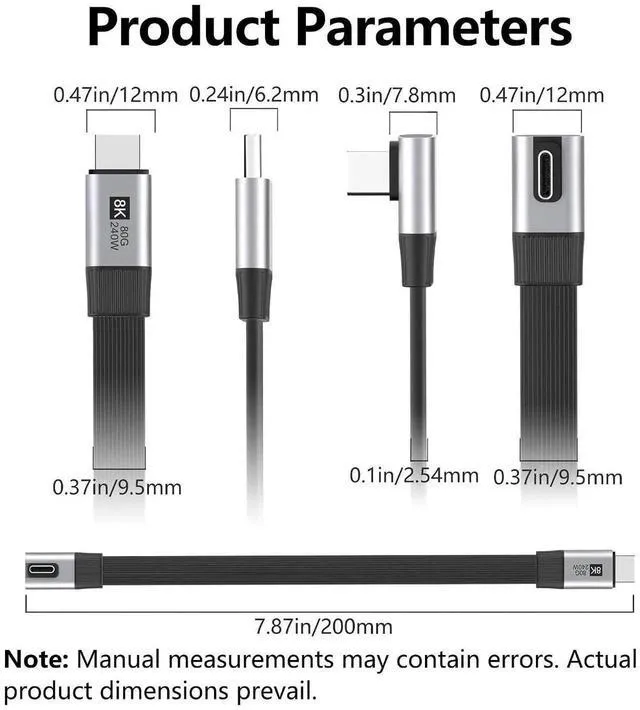 Alt view image 2 of 7 - AJMRTC 20cm LowProfile Angled 90Degree Flat Slim FPC USB5.0 MaletoMale Cable,80Gbps,240W PD,16K@30Hz 8K@60Hz 5K Video,Compatible with USB4.0 Thunderbolt 3/4/5