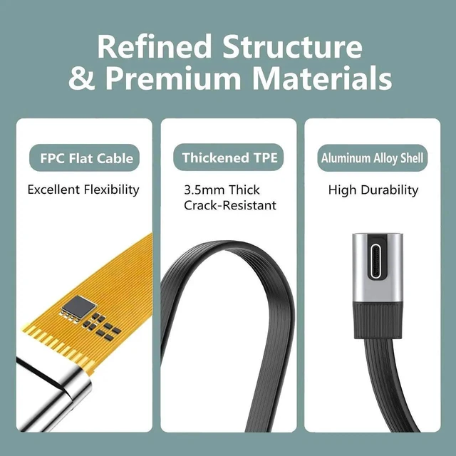 Alt view image 4 of 7 - AJMRTC 20cm LowProfile Angled 90Degree Flat Slim FPC USB5.0 MaletoMale Cable,80Gbps,240W PD,16K@30Hz 8K@60Hz 5K Video,Compatible with USB4.0 Thunderbolt 3/4/5