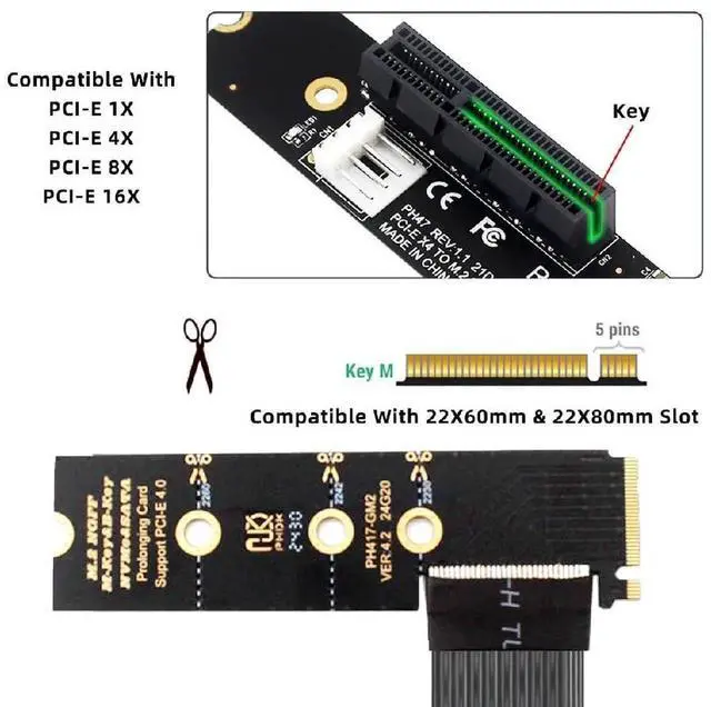 Alt view image 6 of 7 - AJMRTC M.2 MKey NGFF NVMe 90° RightAngled to UpAngled PCIE Extension Cable,PCIExpress X1/X4/X8/X16 Socket Adapter for Graphics Card Riser,PC DIY Modding