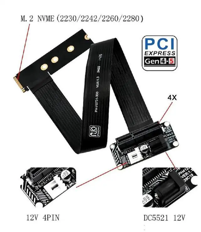 Alt view image 4 of 7 - AJMRTC M.2 MKey NGFF NVMe 90° RightAngled to UpAngled PCIE Extension Cable,PCIExpress X1/X4/X8/X16 Socket Adapter for Graphics Card Riser,PC DIY Modding