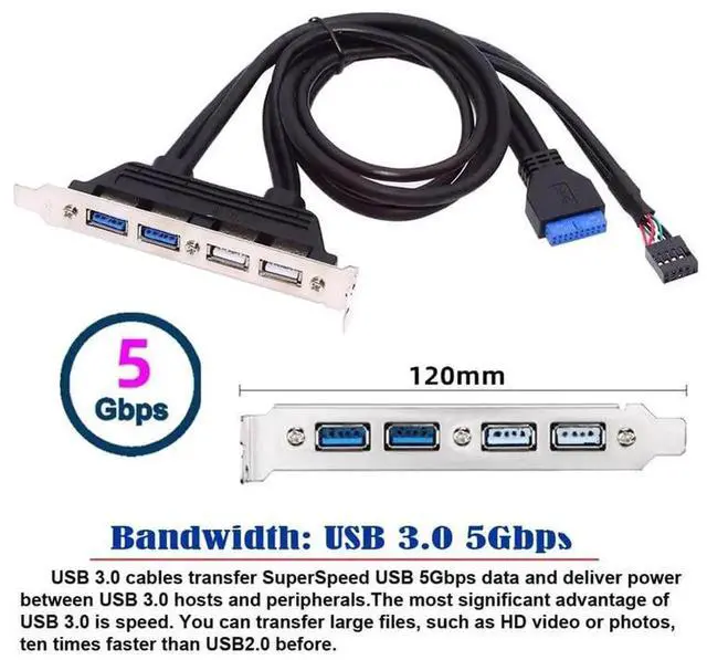 Alt view image 2 of 7 - AJMRTC PCI Bracket Internal USB Expansion Cable, 2×USB2.0 & 2×USB3.0 Female Panel Mount to Motherboard 9Pin 19Pin 20Pin Header, 50CM Desktop Chassis Rear I/O Baffle Extension Adapter for DIY PC