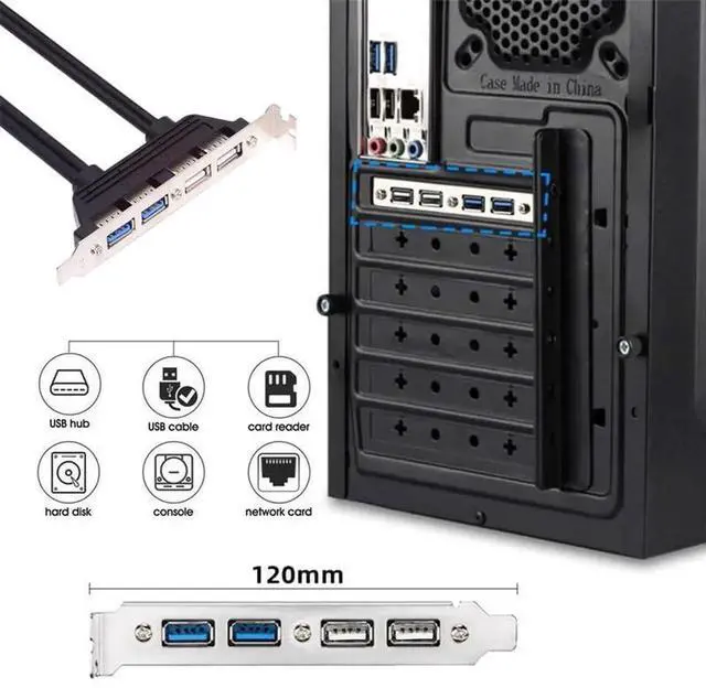 Alt view image 7 of 7 - AJMRTC PCI Bracket Internal USB Expansion Cable, 2×USB2.0 & 2×USB3.0 Female Panel Mount to Motherboard 9Pin 19Pin 20Pin Header, 50CM Desktop Chassis Rear I/O Baffle Extension Adapter for DIY PC