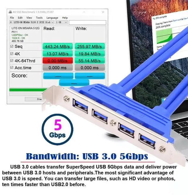 Alt view image 2 of 7 - AJMRTC 5Gbps 4Port USB3.0 Internal Female Panel Mount Baffle Cable, PCI Bracket to Motherboard 20Pin Header, 50CM Desktop PC Chassis Rear I/O Expansion Adapter for DIY PC Hardware Upgrade