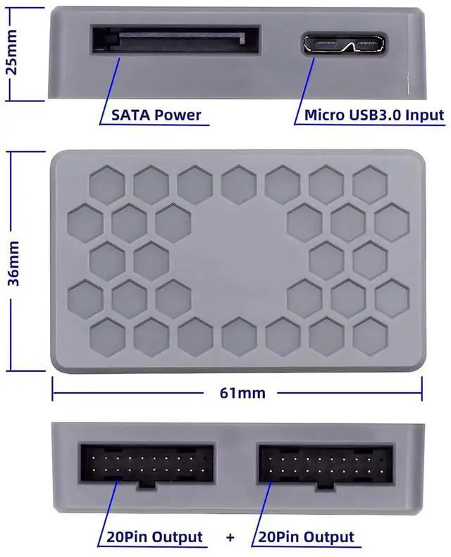 Alt view image 2 of 7 - AJMRTC USB 3.1 Front TypeE /1920Pin / MicroUSB3.0 Splitter Hub Adapter, 5Gbps PCBA Type Splitter Convert to Dual USB3.0 1920Pin Female Header for Desktop PC Internal I/O