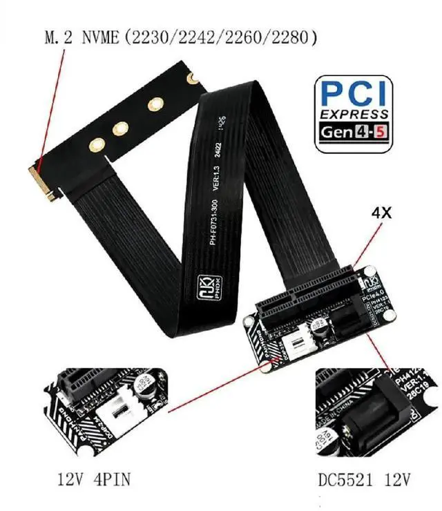 Alt view image 4 of 7 - AJMRTC 90 Degree RightAngled M.2 MKey NGFF NVMe to UpAngled PCIE X1/X4/X8/X16 Socket Extension Cable, PCIExpress Graphics Card Riser Adapter for Desktop PC Hardware Mod