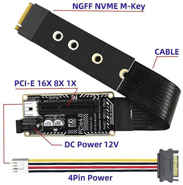 Alt view image 3 of 7 - AJMRTC M.2 NGFF NVMe MKey to PCIE X1 X4 X8 X16 Extension Cable, PCIExpress Graphics Card Riser Adapter, Compatible with M2 2260 2280 NVMe SSD for Desktop PC DIY Case Mod