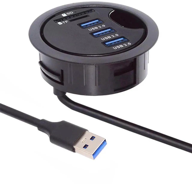 Main image of AJMRTC 60mm Desk Grommet USB Hub Dock Station, 3Port USB3.0 Splitter with SD TF MicroSD Card Reader, Desktop Desk Mount Card Reader Adapter for PC Office Desktop Worktable