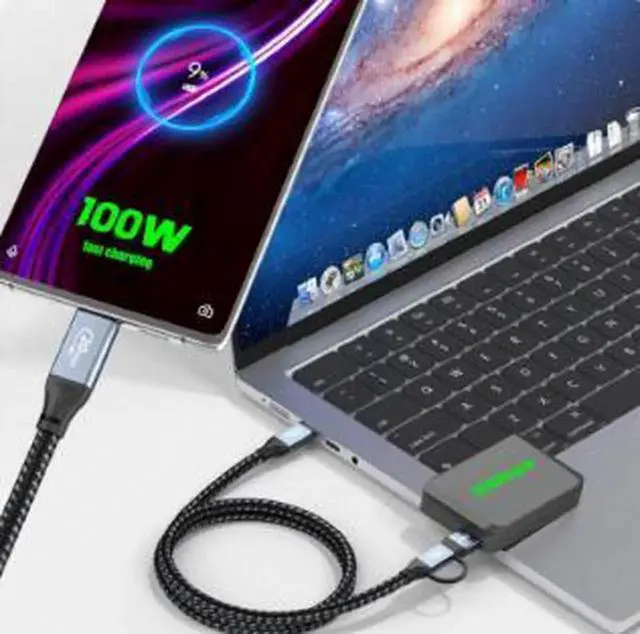 Alt view image 2 of 4 - AJMRTC 2in1 USBC Cable 5FT(1.5M), USB3.2 FullFunction TypeC Cord, 20Gbps Data Transfer, 100W PD Fast Charging, 4K@60Hz Video Output with Durable Aluminum Alloy Housing