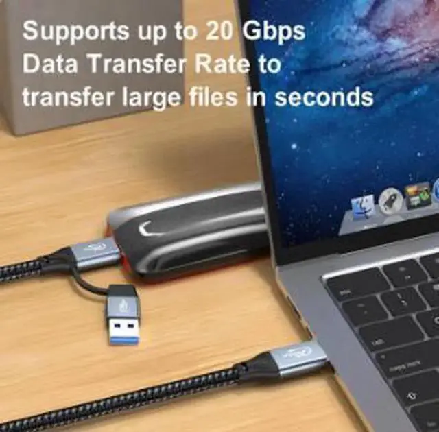 Alt view image 4 of 4 - AJMRTC 2in1 USBC Cable 5FT(1.5M), USB3.2 FullFunction TypeC Cord, 20Gbps Data Transfer, 100W PD Fast Charging, 4K@60Hz Video Output with Durable Aluminum Alloy Housing