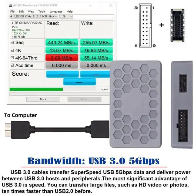 Alt view image 7 of 7 - AJMRTC PCBAType Internal USB Splitter Hub 5Gbps, Input: USB3.1 TypeE /1920Pin Header / MicroUSB3.0, Output to USB3.0 1920Pin & TypeE Female Dual Ports for Desktop PC Internal FrontPanel I/O