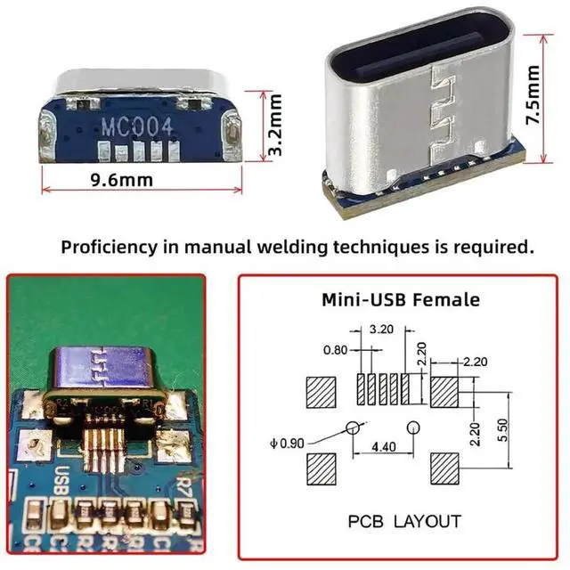 Alt view image 2 of 7 - AJMRTC 5Pcs/Lot SMT Solder TypeC Female Socket Connector, DC 5V Power DIY Replacement for MiniUSB 5Pin Female Port, SurfaceMount Jack for Electronics Repair & DIY Soldering Projects