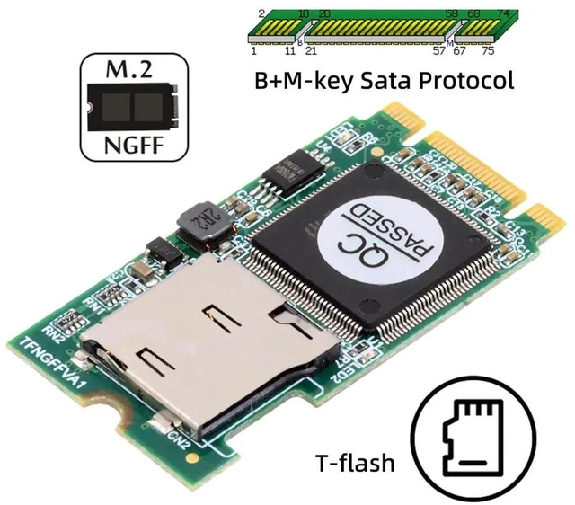 Alt view image 7 of 7 - AJMRTC M.2 NGFF BKey B+MKey to Micro SD TF TFlash Card Reader Adapter, 22×42mm Embedded M.2 Card Module for Industrial Mobile SSD & Embedded System Devices