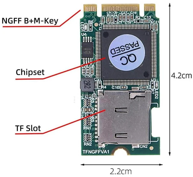 Alt view image 6 of 7 - AJMRTC M.2 NGFF BKey B+MKey to Micro SD TF TFlash Card Reader Adapter, 22×42mm Embedded M.2 Card Module for Industrial Mobile SSD & Embedded System Devices