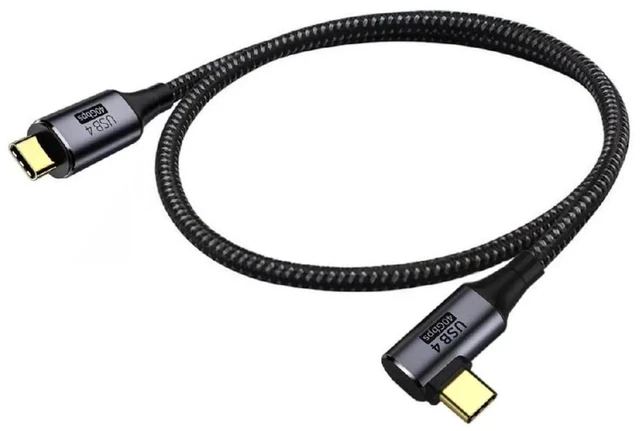 Main image of AJMRTC 50cm Angled USB4 Cable, 40Gbps FullFunction TypeC Cord, 100W PD Charging, 8K@60Hz & 5K@60Hz Video Output, Compatible with Thunderbolt 3 / 4 for Laptop, SSD, Monitor
