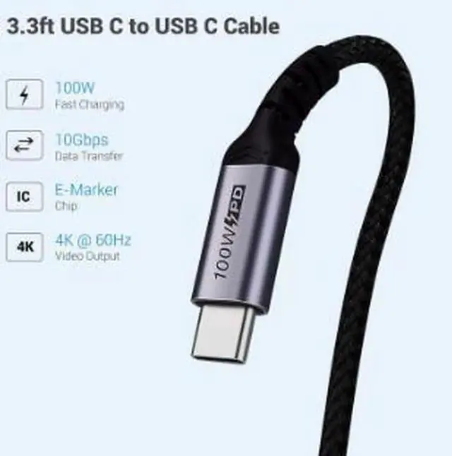 Alt view image 3 of 4 - AJMRTC USBC to USBC Cable 9.8FT(3M), USB3.1 Gen2 10Gbps FullFunction Cord, 100W PD Fast Charging, 4K@60Hz Video Output for Laptop, External SSD, Monitor and USBC Mobile Devices