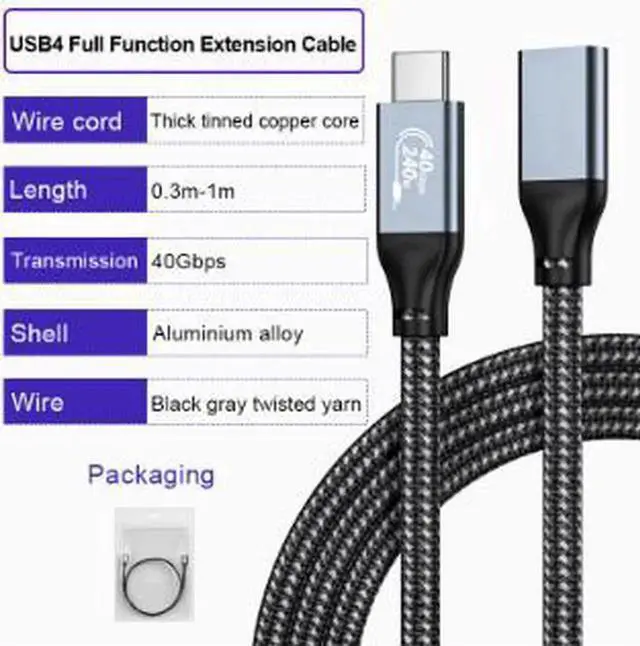Alt view image 4 of 5 - AJMRTC USB4 TypeC Extension Cable 3.3FT(1M), 40Gbps FullFunction USBC Extender Cord, 240W PD Fast Charging, 5K@60Hz Video Support for Laptop, Monitor, External SSD and Docking Station